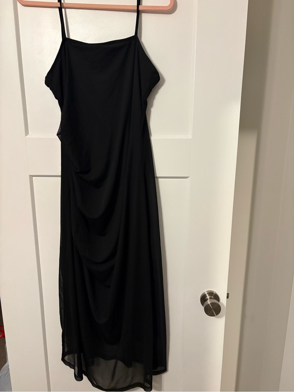 Minimalist Black Maxi Slip Dress with Draped Side